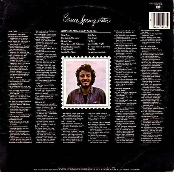 Bruce Springsteen : Greetings From Asbury Park, N.J. (LP, Album, RE)