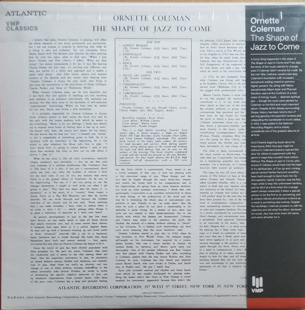 Ornette Coleman : The Shape Of Jazz To Come (LP, Album, Mono, Club, RE, 180)