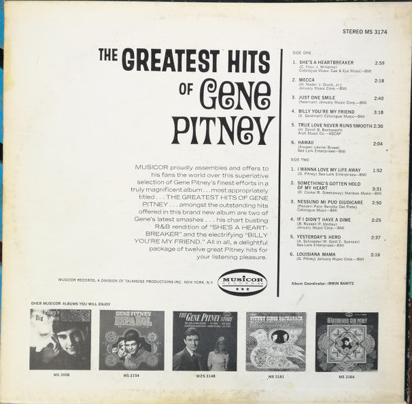 Gene Pitney : The Greatest Hits Of Gene Pitney (LP, Comp)