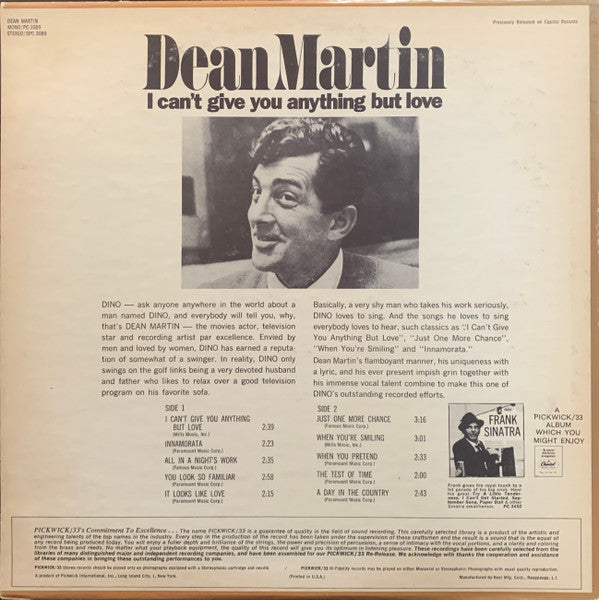 Dean Martin : I Can't Give You Anything But Love (LP, Comp, RE)