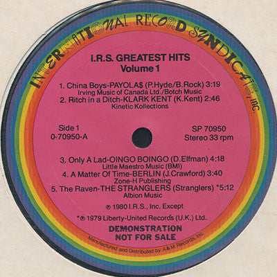 Various : I.R.S. Greatest Hits Volume 1 (LP, Promo, Smplr, Mai)