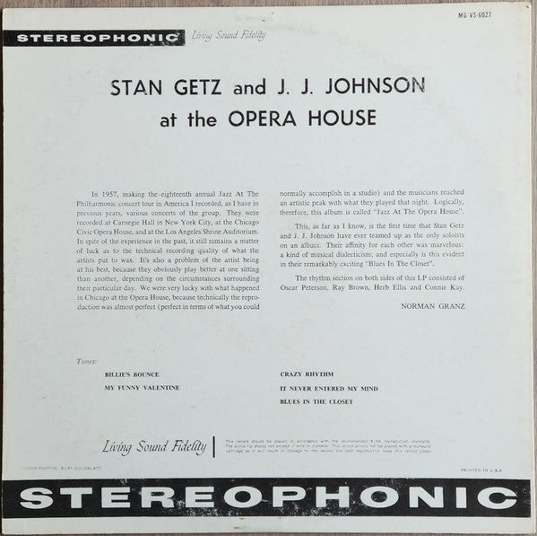 Stan Getz And J.J. Johnson : At The Opera House (LP, Album)
