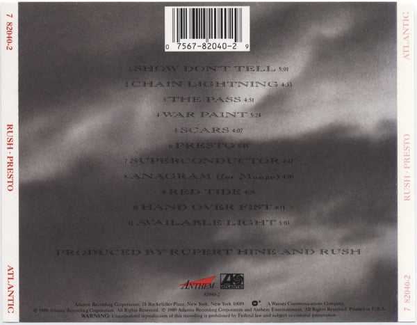 Rush : Presto (CD, Album)