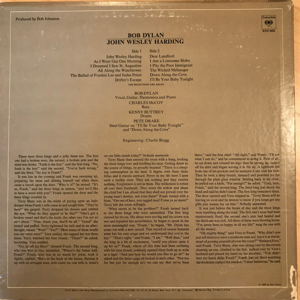 Bob Dylan : John Wesley Harding (LP, Album, RE, Ter)