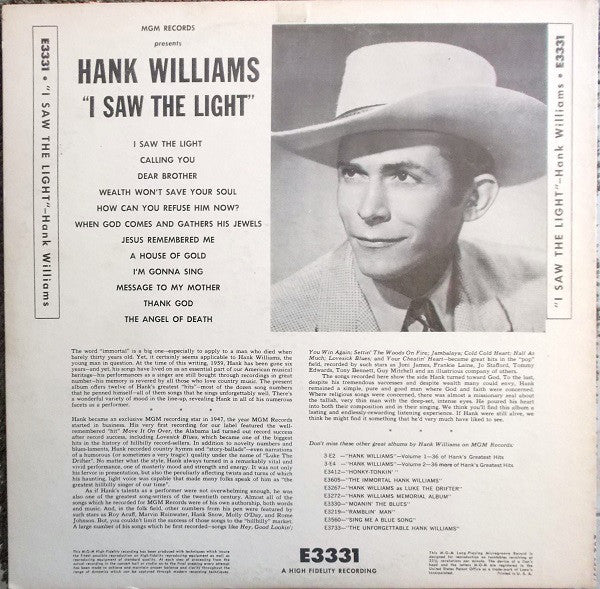 Hank Williams : I Saw The Light (LP, Comp, Mono, RE)