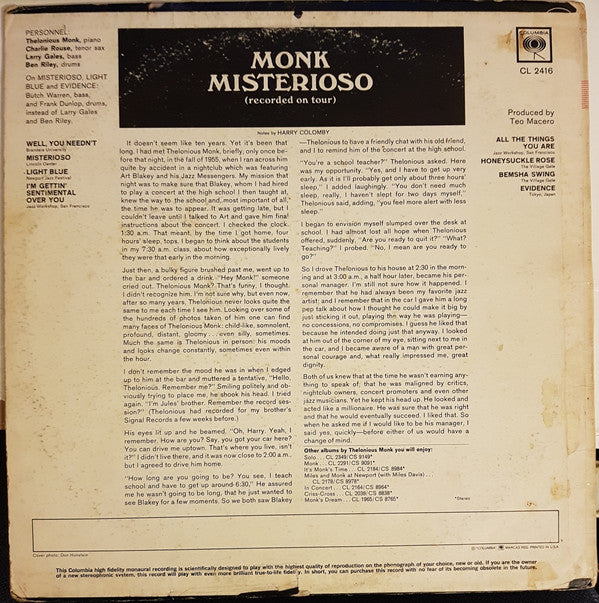 Thelonious Monk : Misterioso (LP, Album, Mono)