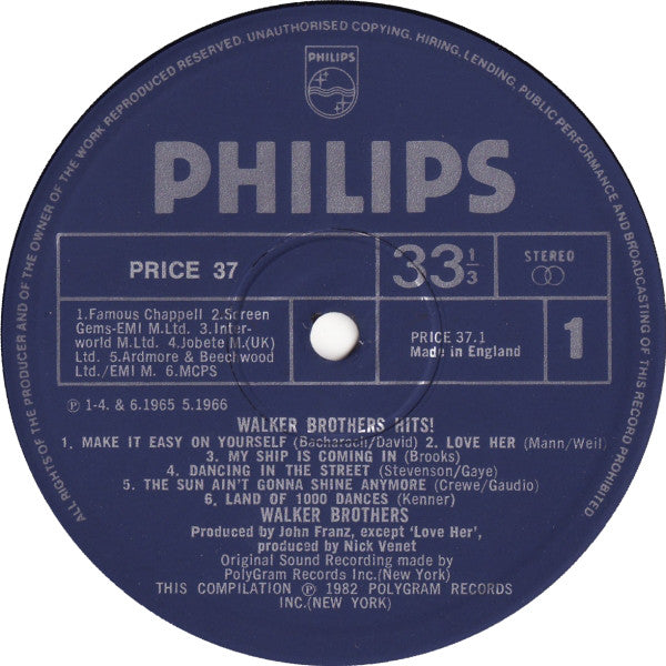 The Walker Brothers : Hits (LP, Comp, RE)