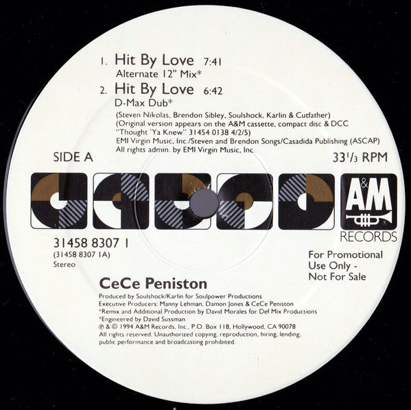 CeCe Peniston* : Hit By Love (2x12", Single, Promo, Gat)
