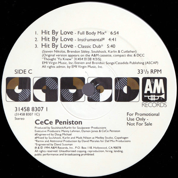 CeCe Peniston* : Hit By Love (2x12", Single, Promo, Gat)