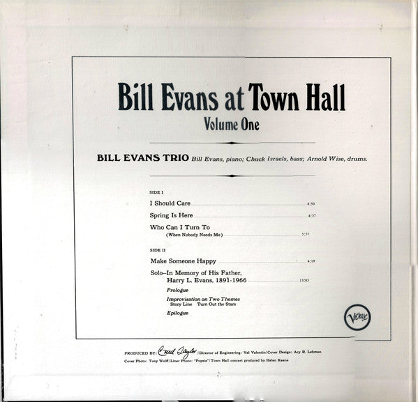 Bill Evans : Bill Evans At Town Hall.... Volume One (LP, Album, RE, Gat)