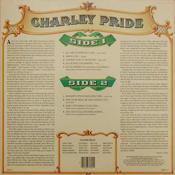 Charley Pride : Country Music (LP, Comp, Bar)