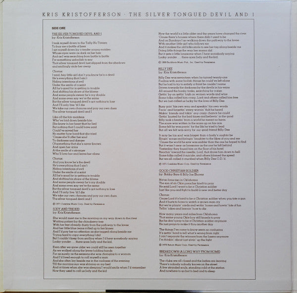 Kris Kristofferson : The Silver Tongued Devil And I (LP, Album, Club, RE, 180)