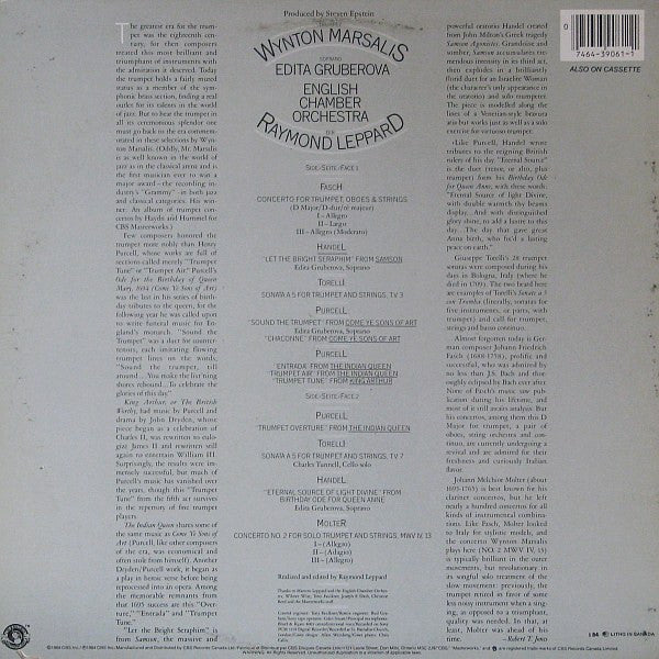 Wynton Marsalis, Edita Gruberova, Raymond Leppard / English Chamber Orchestra / Fasch*, Handel*, Torelli*, Purcell*, Molter* : Wynton Marsalis Plays Handel, Purcell, Torelli, Fasch, Molter (LP, Album)