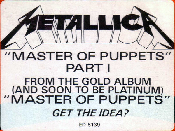 Metallica : Master Of Puppets (12", Single, Promo, SP )