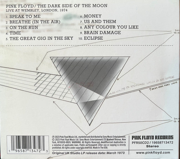 Pink Floyd : The Dark Side Of The Moon (Live At Wembley 1974) (CD, Album)