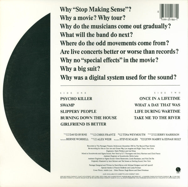 Talking Heads : Stop Making Sense (LP, Album, Spe)