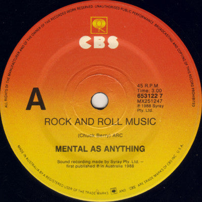 Mental As Anything : Rock And Roll Music (7", Single)