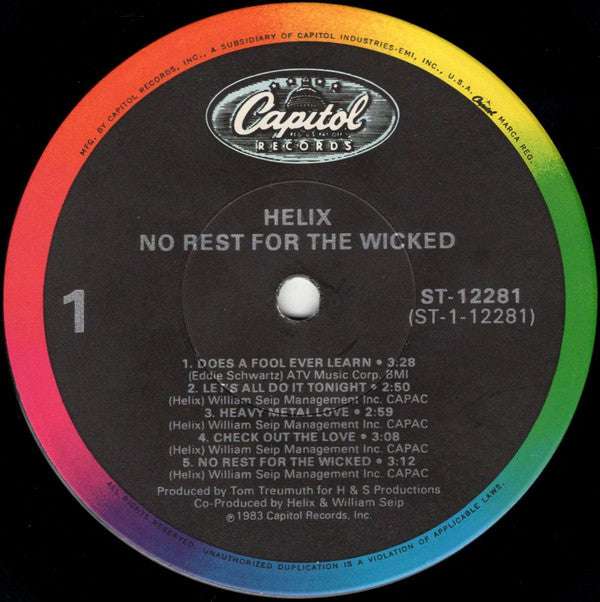 Helix (3) : No Rest For The Wicked (LP, Album, Jac)