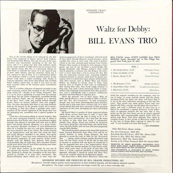 Bill Evans Trio* : Waltz For Debby (LP, Album, RE, 180)