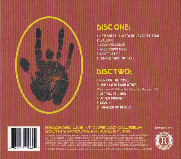 The Jerry Garcia Band : GarciaLive : Volume 20 Cape Cod Coliseum  South Yarmouth June 18th, 1982 (2xCD, Album)