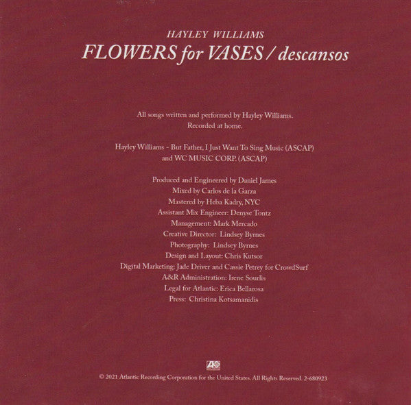 Hayley Williams : Flowers For Vases / Descansos (CDr, Album, RE)