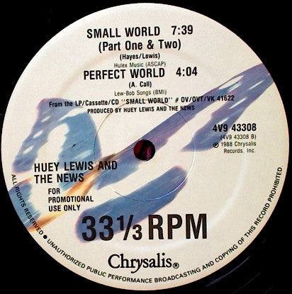 Huey Lewis & The News : Small World (12", Single, Promo)