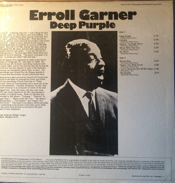 Erroll Garner : Deep Purple (LP, Album, RE, RP)