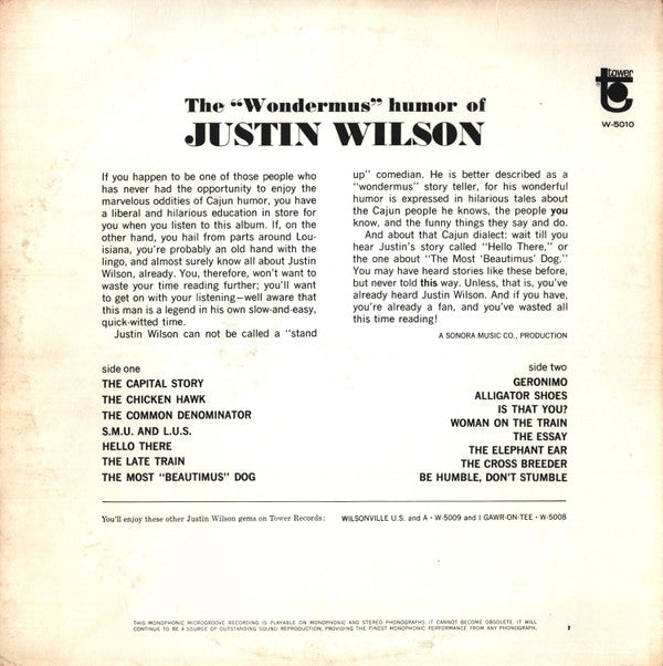 Justin Wilson : The "Wondermus" Humor Of Justin Wilson (LP, Album, Mono)