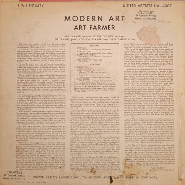 Art Farmer : Modern Art (LP, Album, Mono)