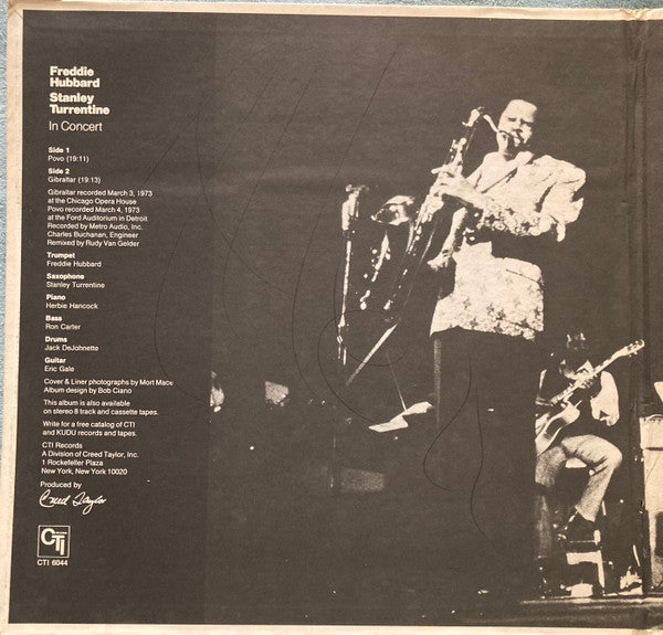Freddie Hubbard / Stanley Turrentine With Ron Carter, Herbie Hancock, Jack DeJohnette, Eric Gale : In Concert Volume One (LP, Album, Ter)
