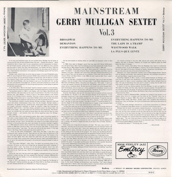 Gerry Mulligan And His Sextet : Mainstream Of Jazz Vol. 3 (LP, Album, Mono)
