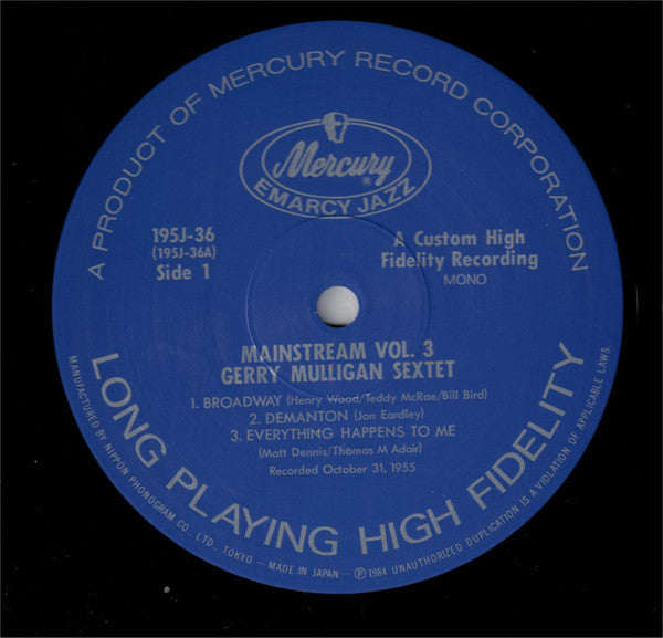 Gerry Mulligan And His Sextet : Mainstream Of Jazz Vol. 3 (LP, Album, Mono)
