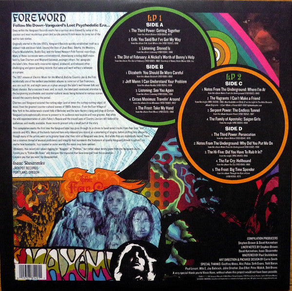 Various : Follow Me Down – Vanguard's Lost Psychedelic Era (1966-1970) (2xLP, RSD, Comp)