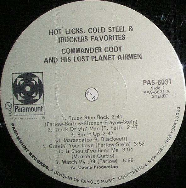 Commander Cody And His Lost Planet Airmen : Hot Licks, Cold Steel & Truckers Favorites (LP, Album, Scr)
