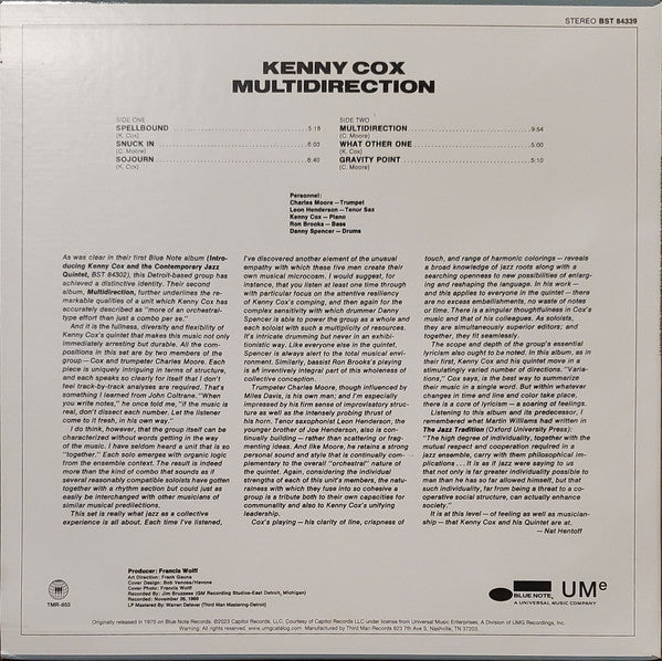 Kenny Cox And The Contemporary Jazz Quintet (2) : Multidirection (LP, Album, RE, RM, 180)