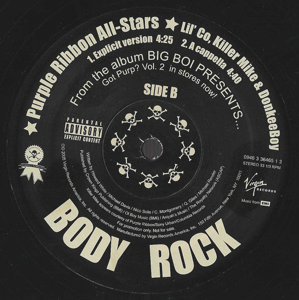 Big Boi Presents Purple Ribbon Allstars : Body Rock (12", Promo, Bla)