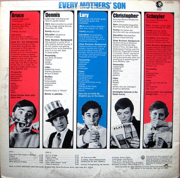 Every Mothers' Son : Every Mothers' Son (LP, Album, Mono)