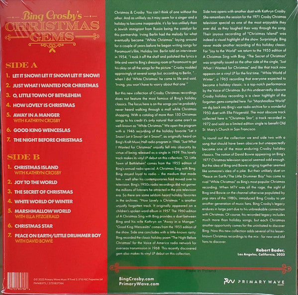 Bing Crosby : Bing Crosby's Christmas Gems (LP, Comp, Ltd, Red)