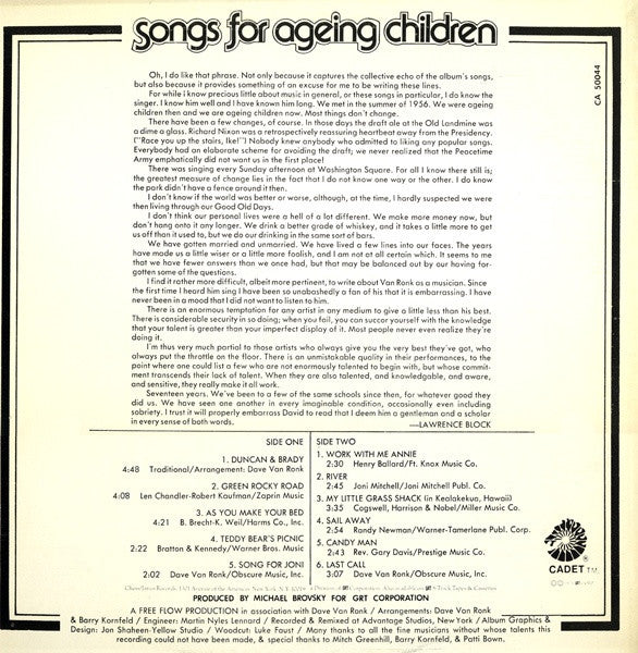 Dave Van Ronk : Songs For Ageing Children (LP, Album, RE)