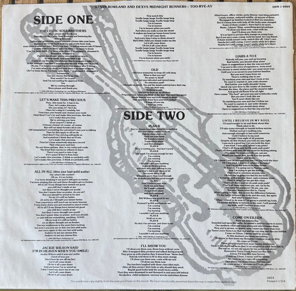 Kevin Rowland & Dexys Midnight Runners : Too-Rye-Ay (LP, Album, PRC)