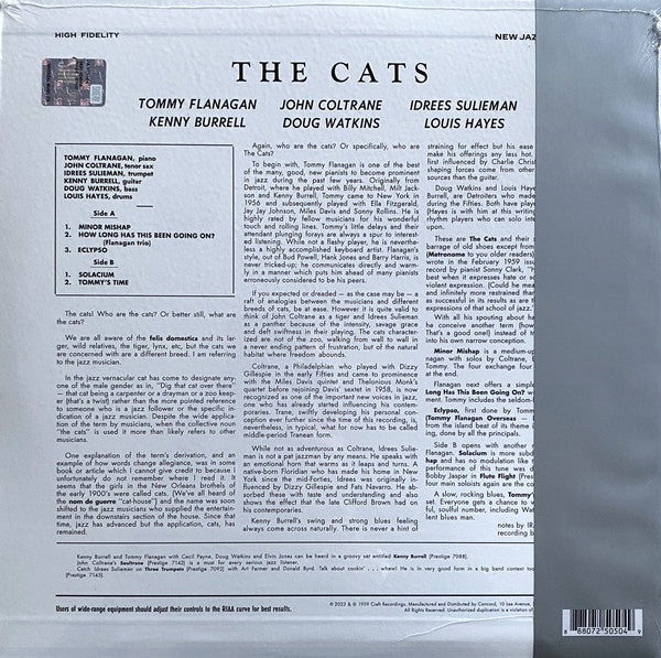 Tommy Flanagan, John Coltrane, Kenny Burrell, Idrees Sulieman : The Cats (LP, Album, Mono, RE, 180)