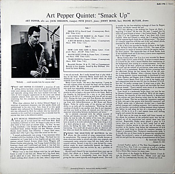 Art Pepper Quintet : Smack Up (LP, Album, RE)