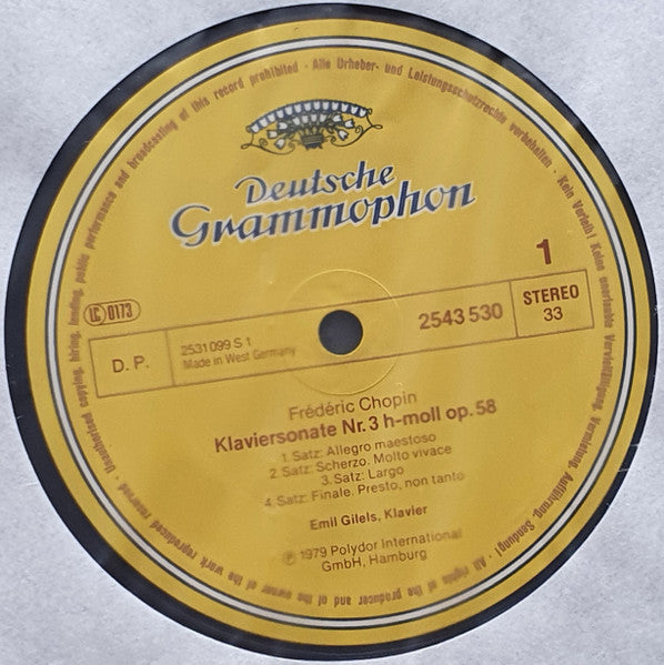 Frédéric Chopin - Emil Gilels : Sonate No.3 / Polonaises Nos. 3 · 4 · 6 (LP, RE)