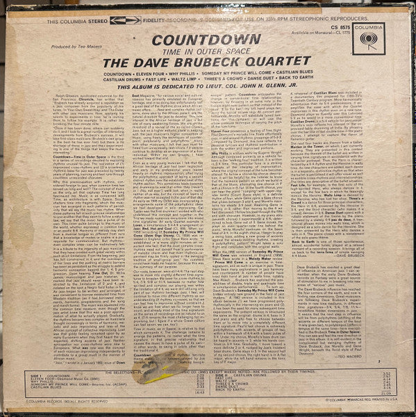 The Dave Brubeck Quartet : Countdown Time In Outer Space (LP, Album)