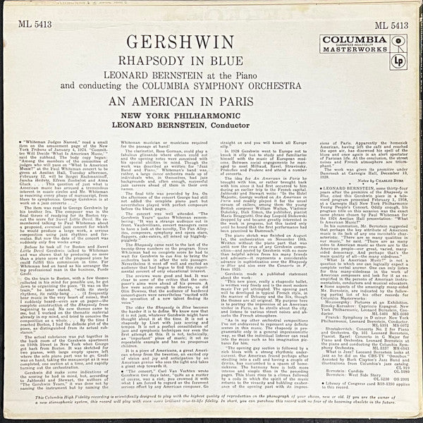 Leonard Bernstein, New York Philharmonic, Columbia Symphony Orchestra : Rhapsody in Blue / An American in Paris (LP, Mono, RE)
