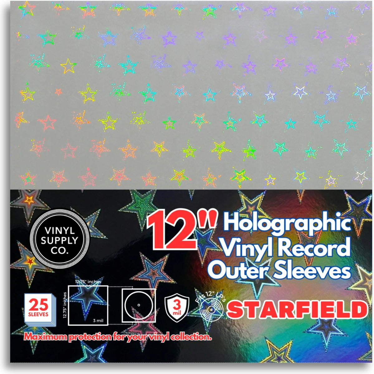 Vinyl Supply Co. 12" Holographic Vinyl Record Outer Sleeves Starfield