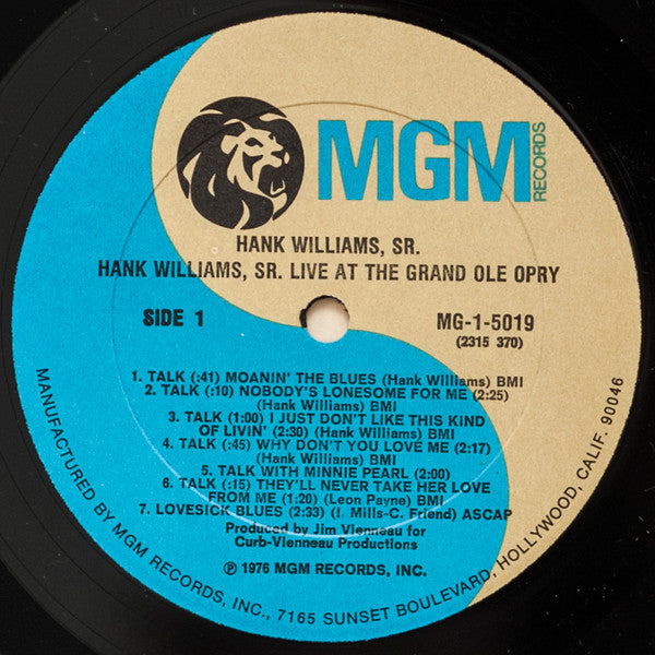 Hank Williams : Live At The Grand Ole Opry (LP, Album)