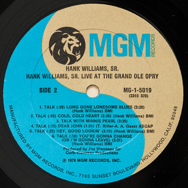 Hank Williams : Live At The Grand Ole Opry (LP, Album)