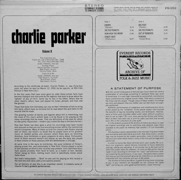 Charlie Parker : Charlie Parker Volume II (LP, Comp, RP, All)