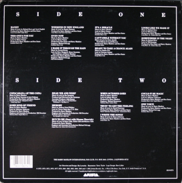 Barry Manilow : The Manilow Collection Twenty Classic Hits (LP, Comp, RCA)